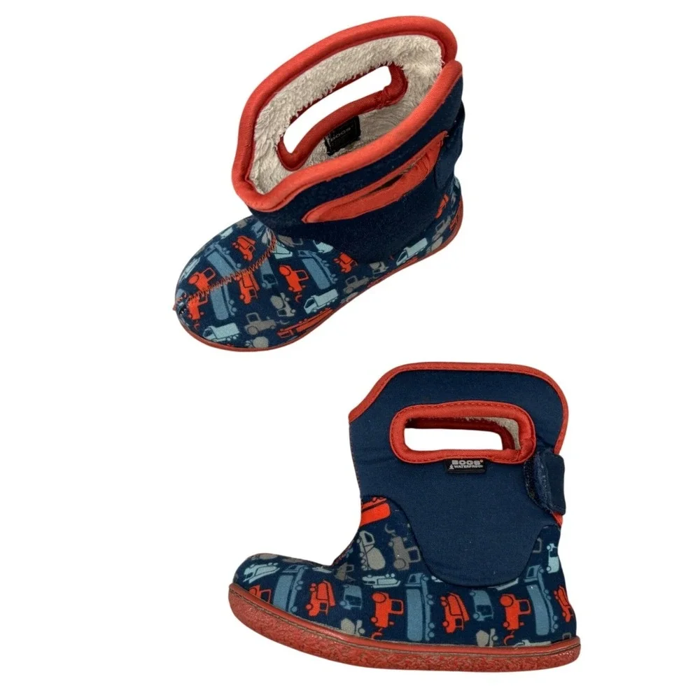Bogs Baby  Waterproof Insulated Winter Boots Navy Blue Red Trucks Kids Size 8